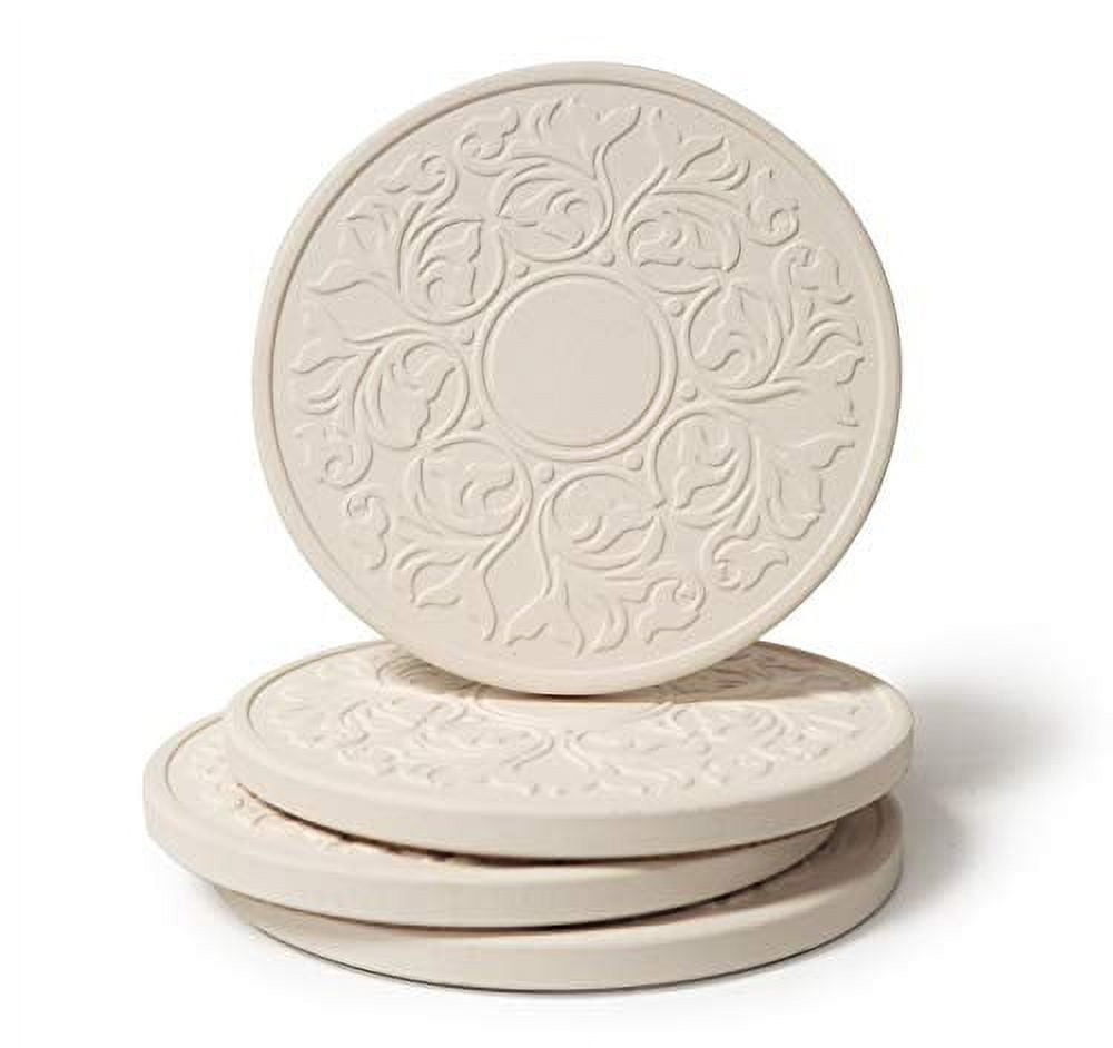 CoasterStone EC400 Absorbent Stone Coasters, "Victorian Lace Set of 4, White