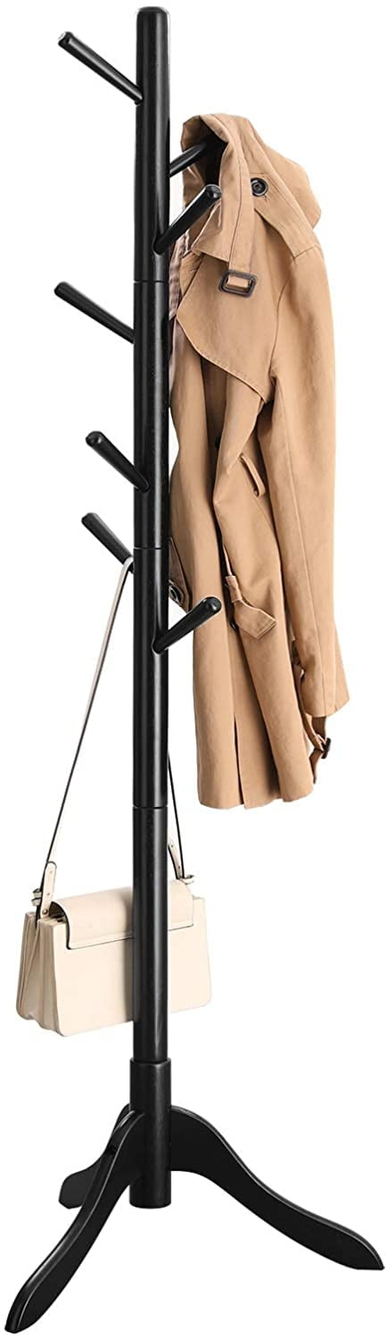 Coat Rack Free Standing, Coat Stand, Hall Coat Tree with 8 Hooks, Black