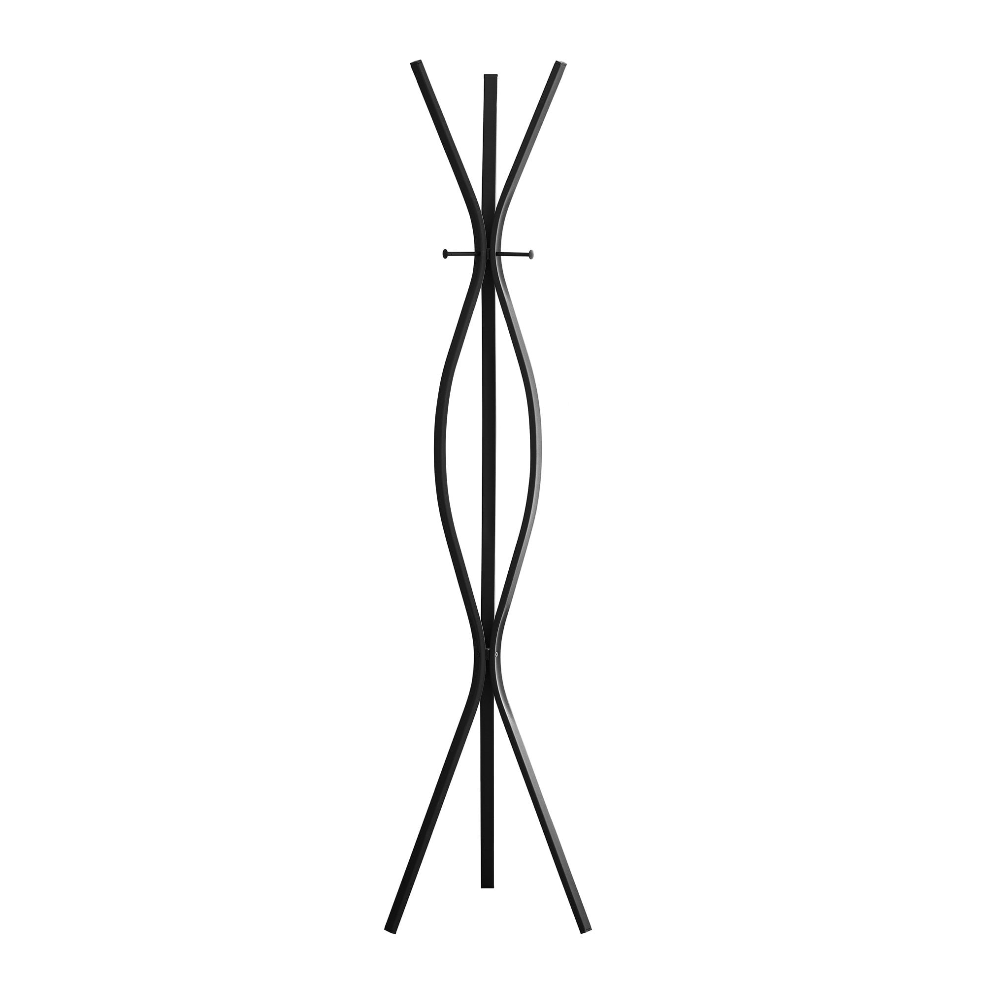 Coat Rack, Hall Tree, Free Standing, 3 Hooks, Entryway, 72"H, Bedroom, Black Metal, Contemporary, Modern