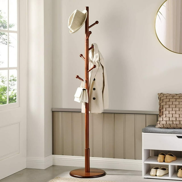 Coat Rack with 7 Rounded Hooks, Hall Tree, Coat Stand Dark Walnut