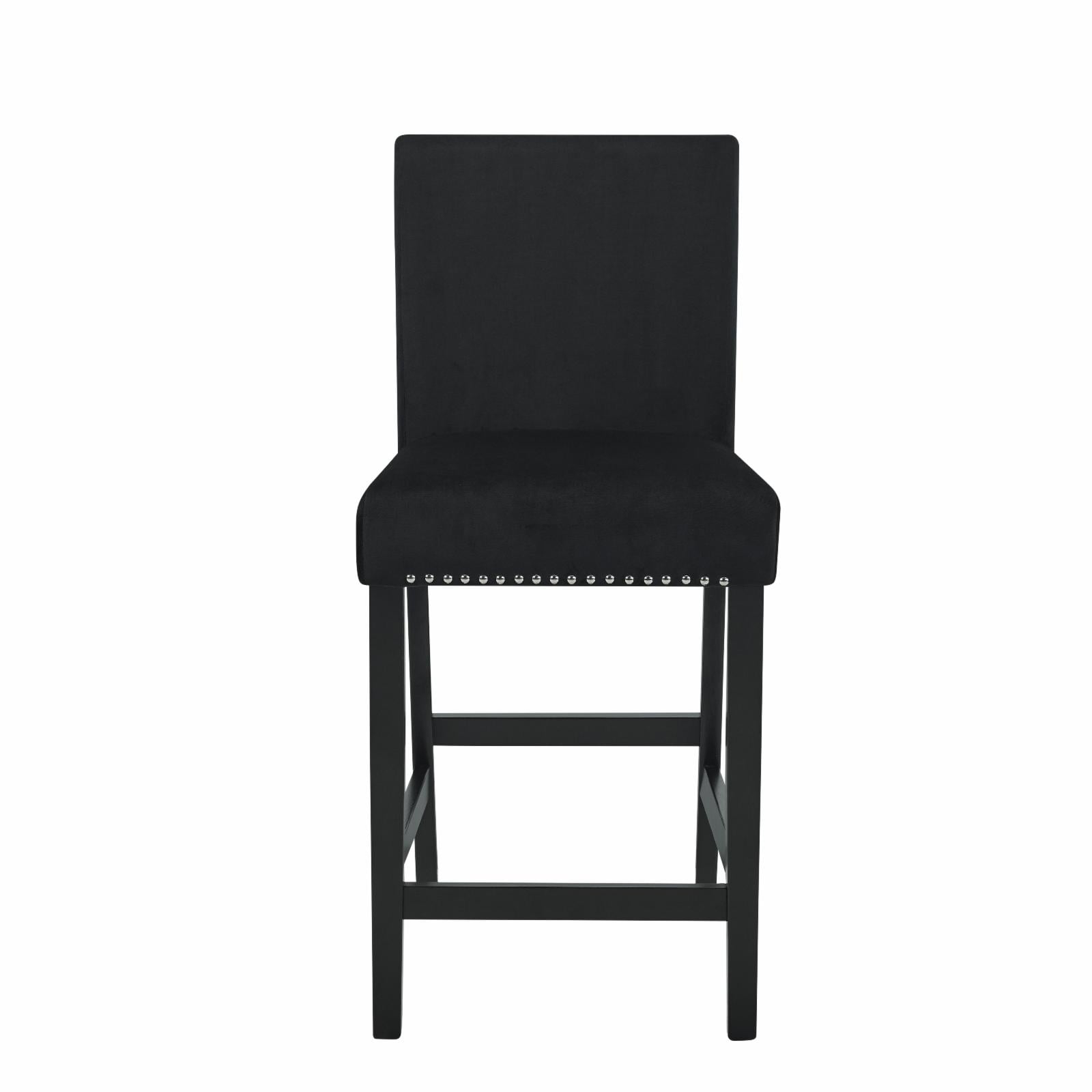 Cobre Contemporary Velvet Counter Stool with Nailhead Trim(Set of 2) in Black