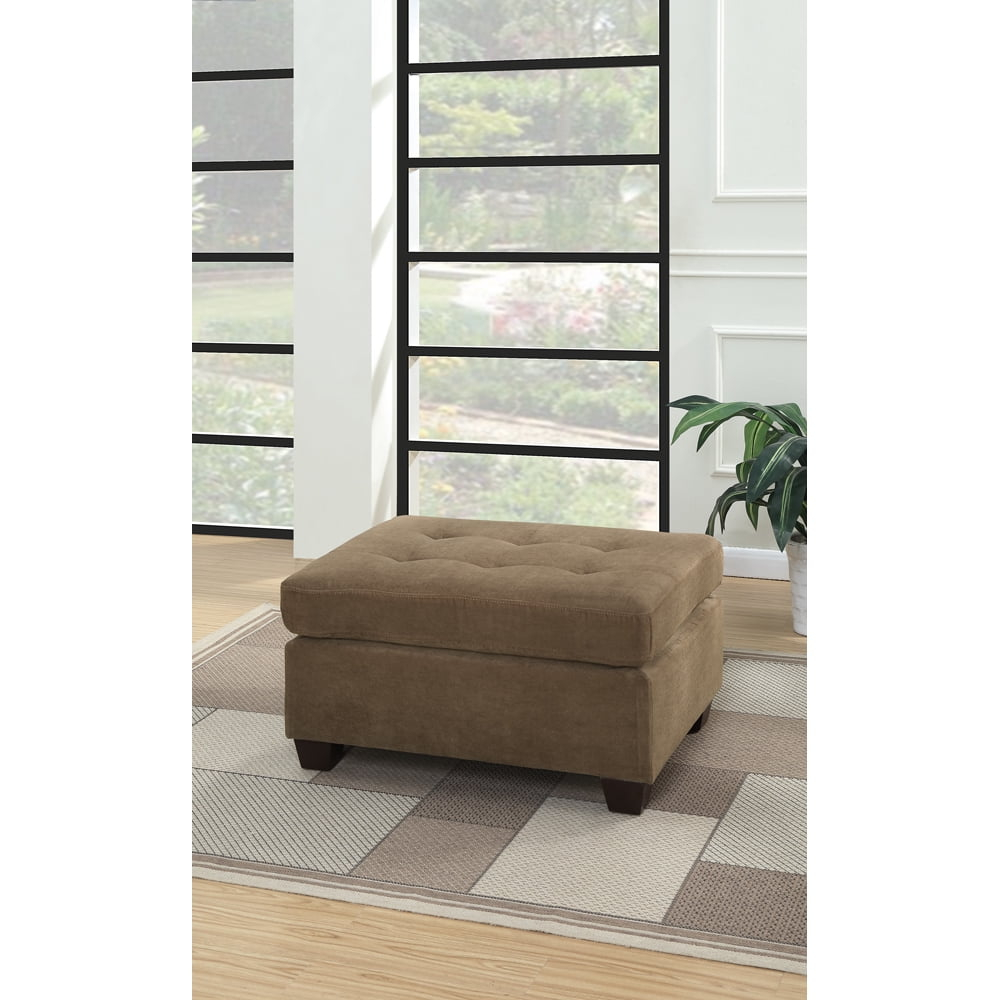 Cocktail Ottoman In Light Brown Waffle Suede Fabric - Saltoro Sherpi