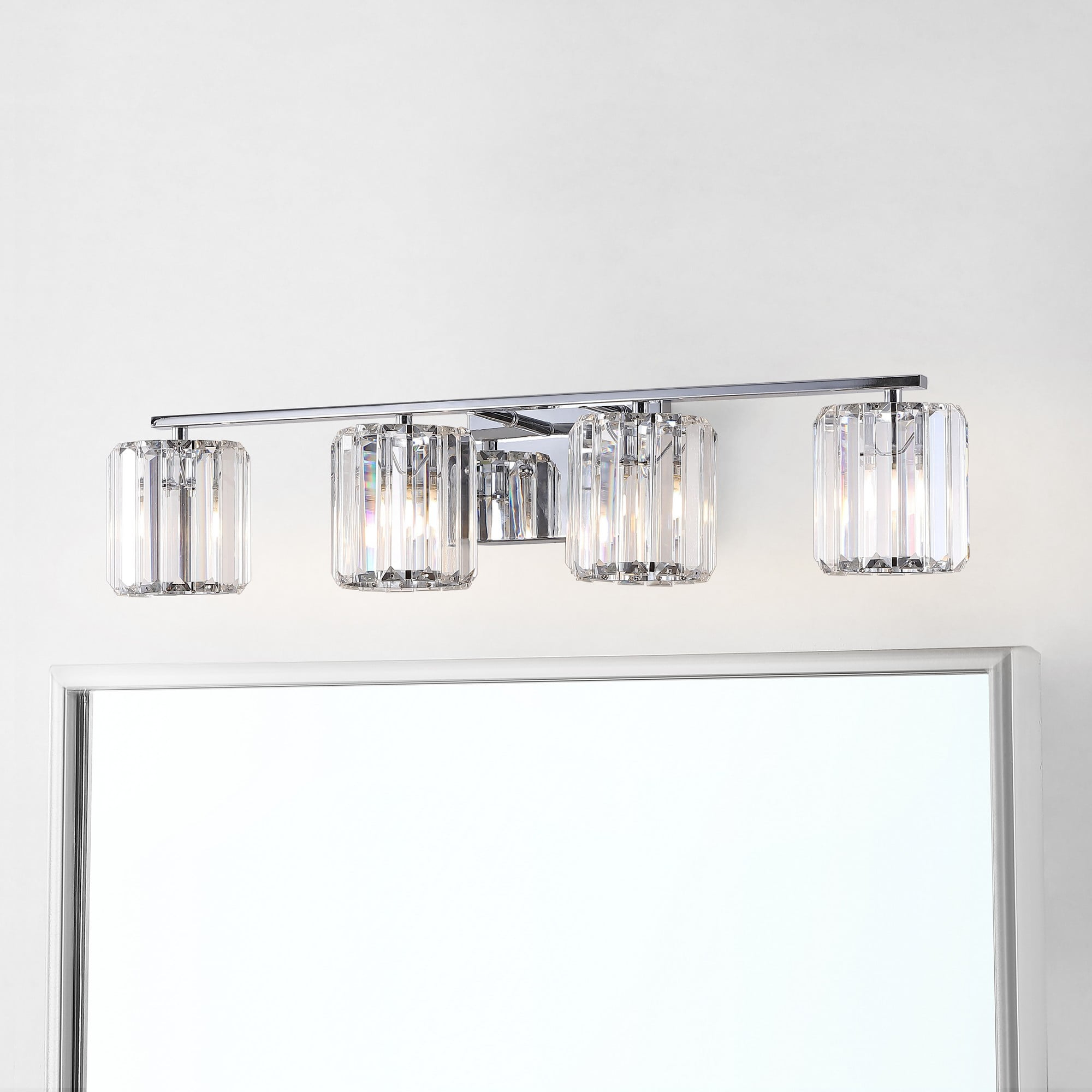 Coco Prism Vintage 29.75" 4-Light Metal/Glass Classic Glam LED Vanity Light, Chrome