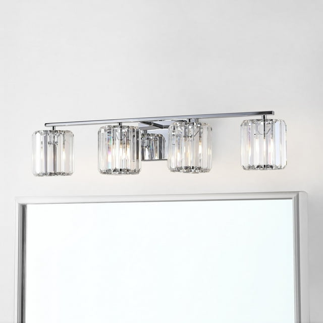 Coco Prism Vintage 29.75" 4-Light Metal/Glass Classic Glam LED Vanity Light, Chrome