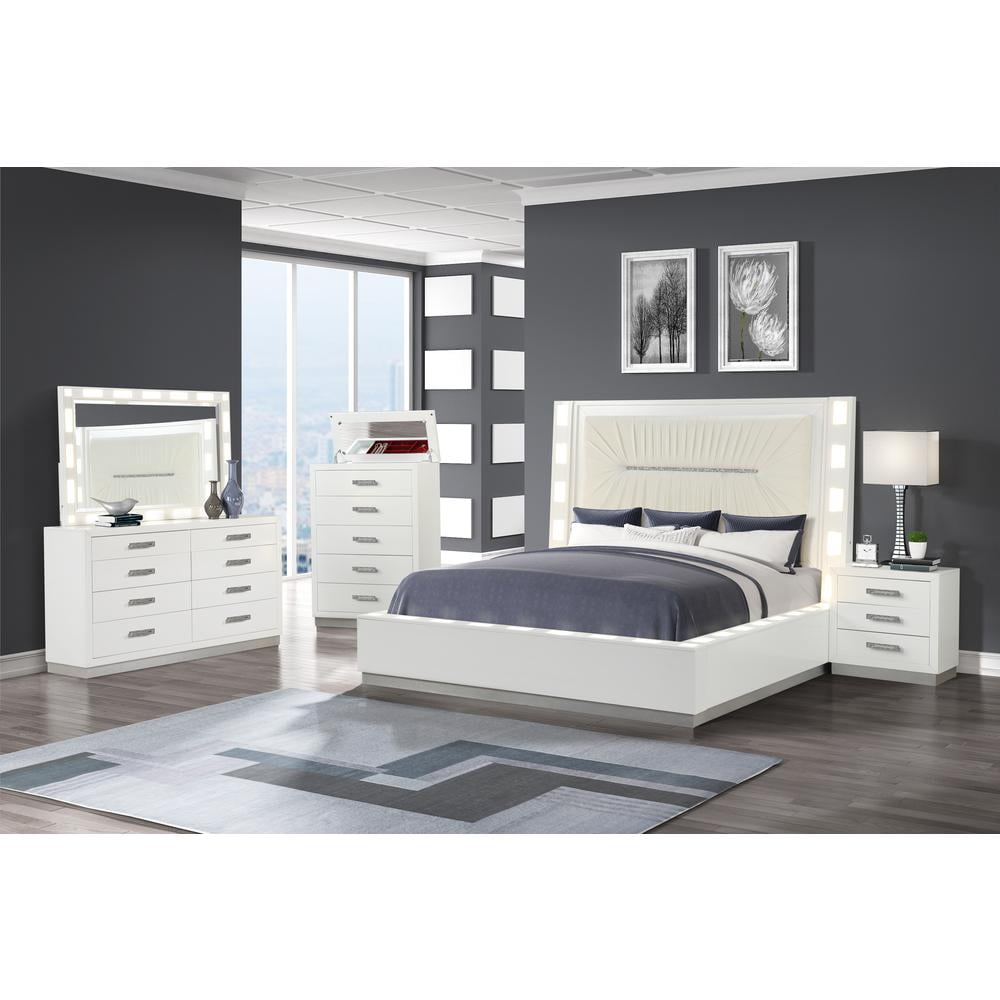 Coco Queen 5 Pc LED Bedroom Set Made with Wood in Milky White