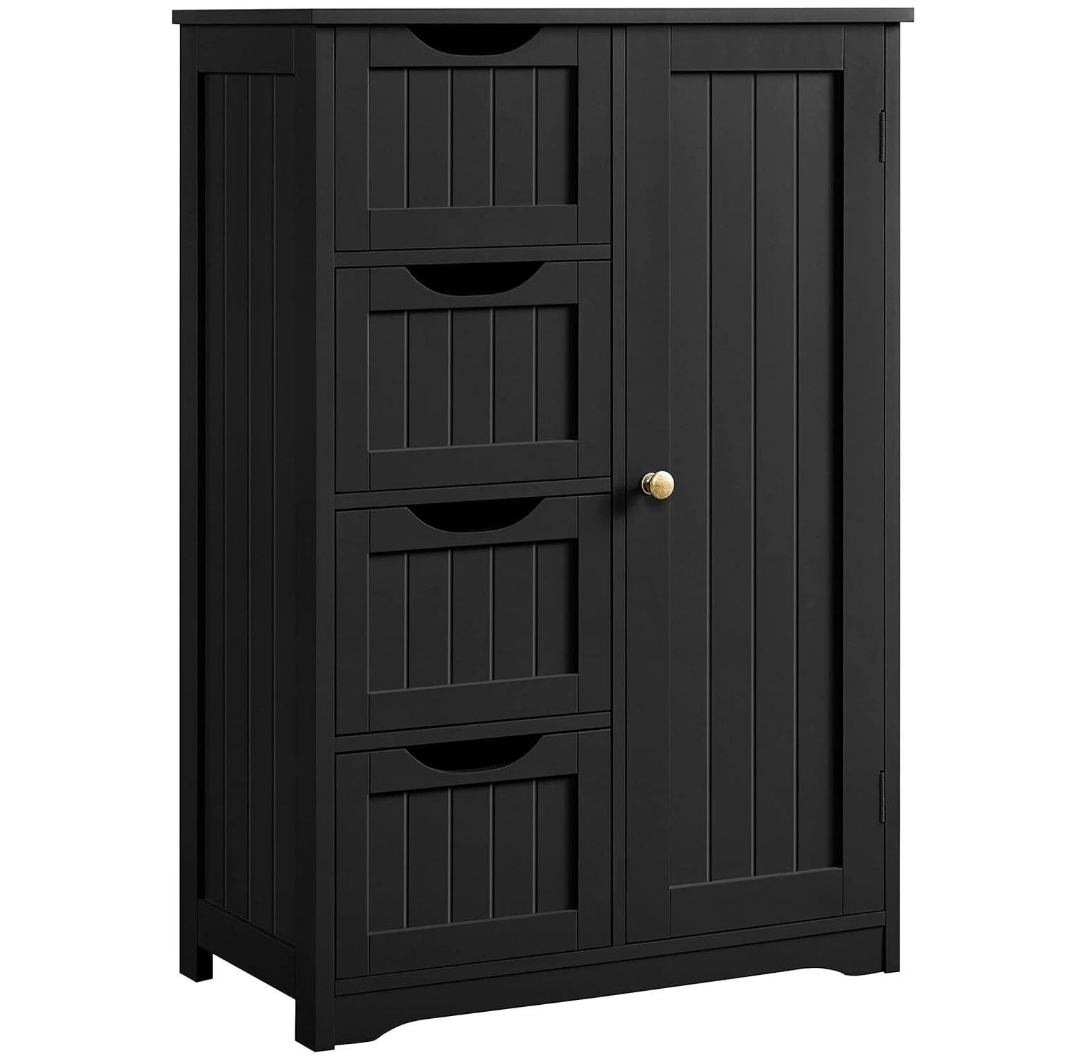 CodYinFI Wooden Bathroom Floor Cabinet, Free Standing Side Cabinet w/4 Drawers & 3 Tier Cupboard Storage Organizer Unit Hallway/Entryway Cabinet, Black