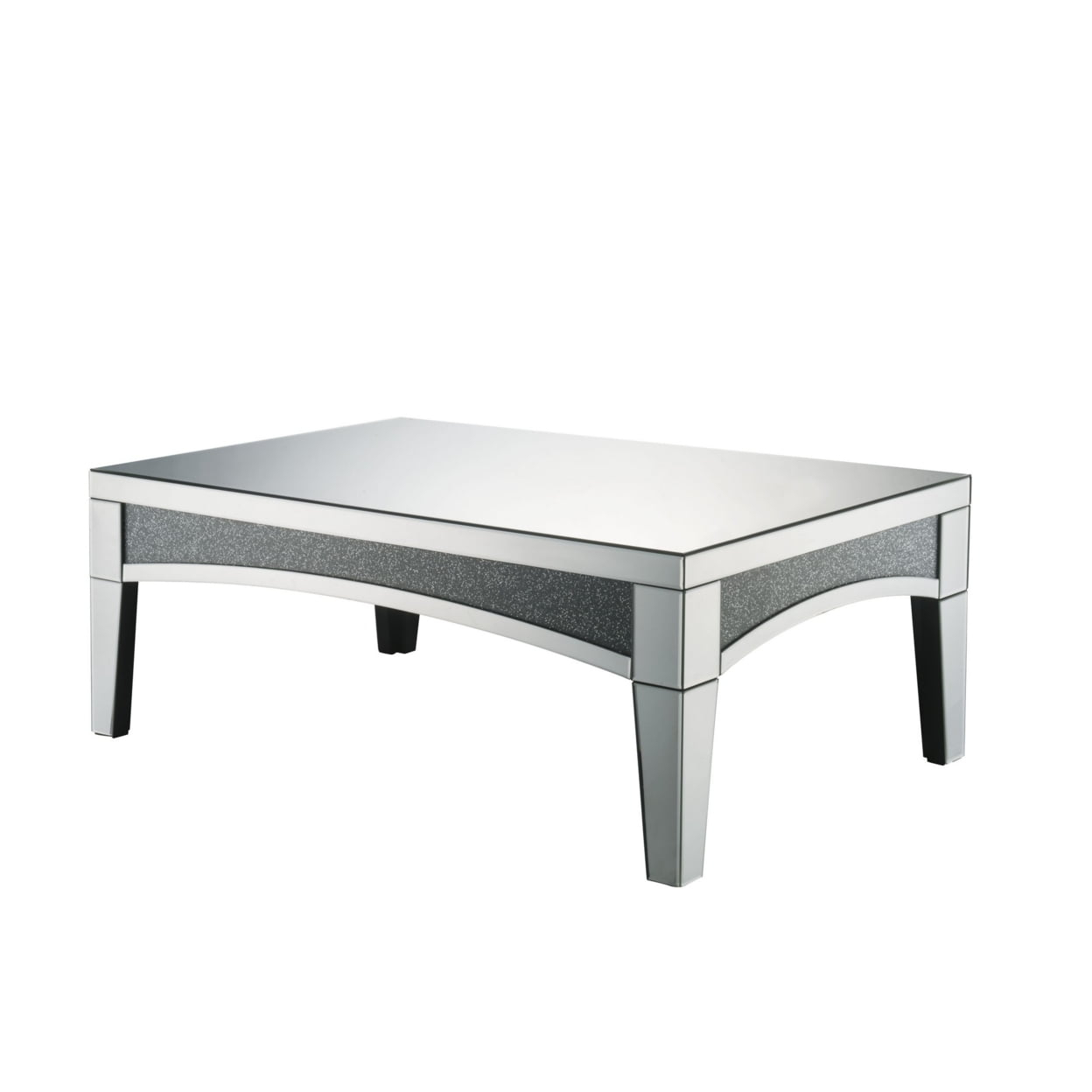 18 x 48 x 28 in. Silver Mirrored Glass & Faux Stone Bling Rectangular Coffee Table