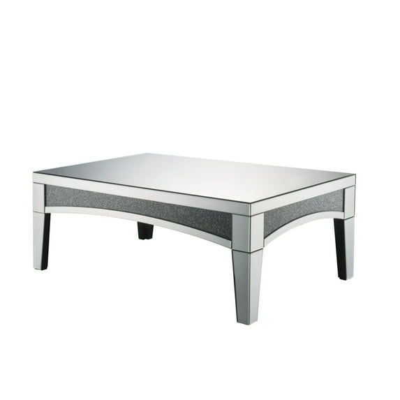 18 x 48 x 28 in. Silver Mirrored Glass & Faux Stone Bling Rectangular Coffee Table