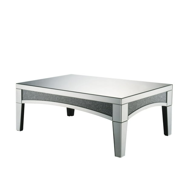 18 x 48 x 28 in. Silver Mirrored Glass & Faux Stone Bling Rectangular Coffee Table