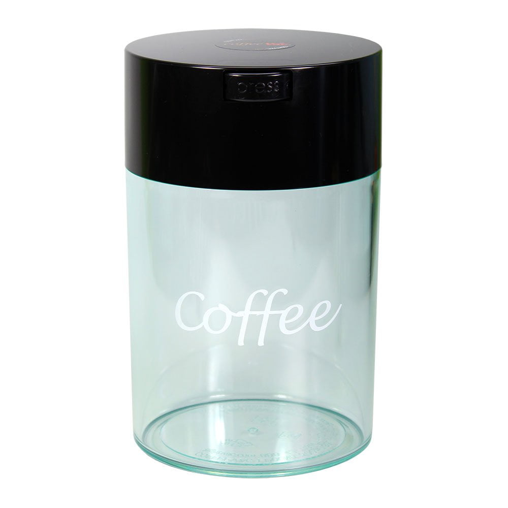 Coffeevac 1LB â€“ Patented Airtight Container | Multi-use Vacuum Container Works as Smell Proof Containers for Ground Coffee and Coffee Bean Containers. Black Cap and Clear Body with Logo