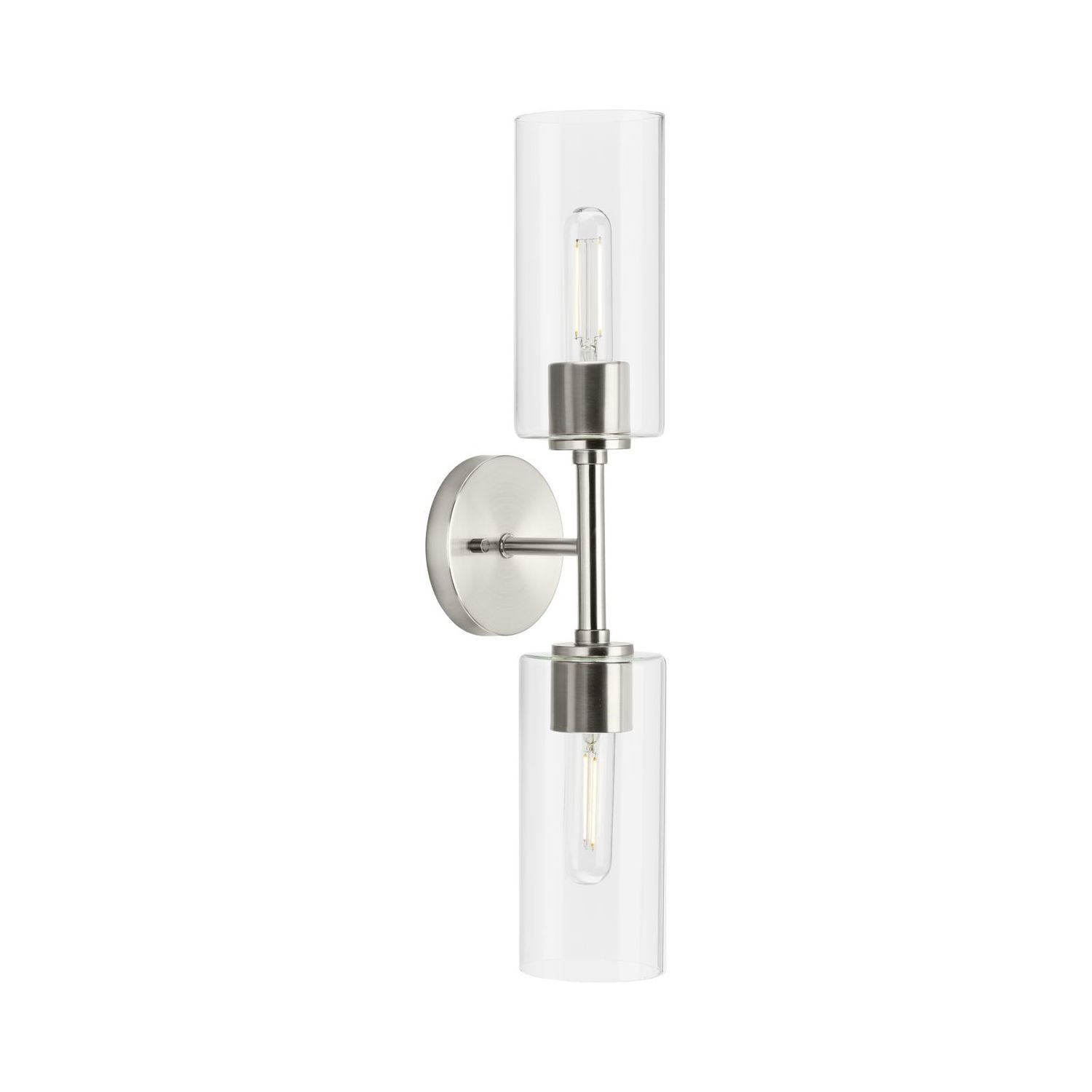 Progress Lighting Cofield 2-Light Wall Bracket, Brushed Nickel, Cylindrical Glass Shade