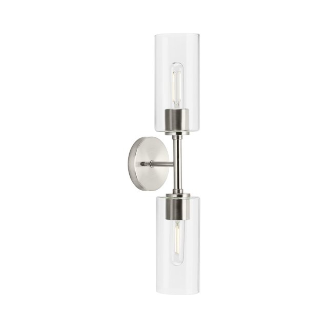 Progress Lighting Cofield 2-Light Wall Bracket, Brushed Nickel, Cylindrical Glass Shade