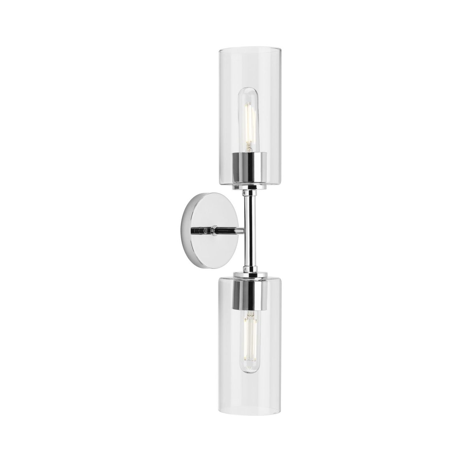 Progress Lighting Cofield 2-Light Wall Bracket, Polished Chrome, Cylindrical Glass Shade