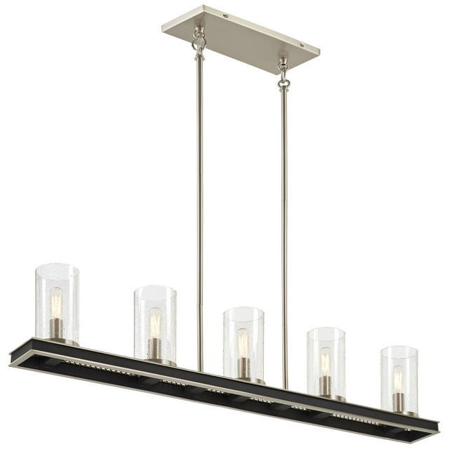 Minka Lavery Coal Nickel Linear Pendant Chandelier 40" Wide Modern Seeded Glass Shade 5-Light Fixture for Kitchen Island House