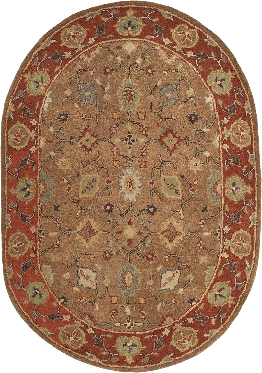 Heritage HG952 Hand Tufted Area Rug - Moss/Rust - 4'6"x6'6" Oval - Safavieh.