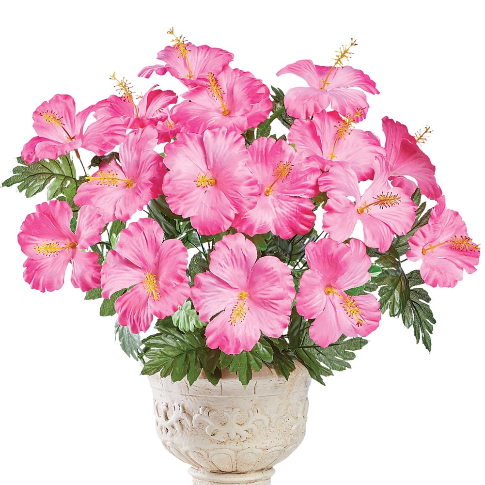 Collections Etc Bright Tropical Faux Hibiscus Bushes - Set of 3, Outdoor or Indoor Decorative Accent