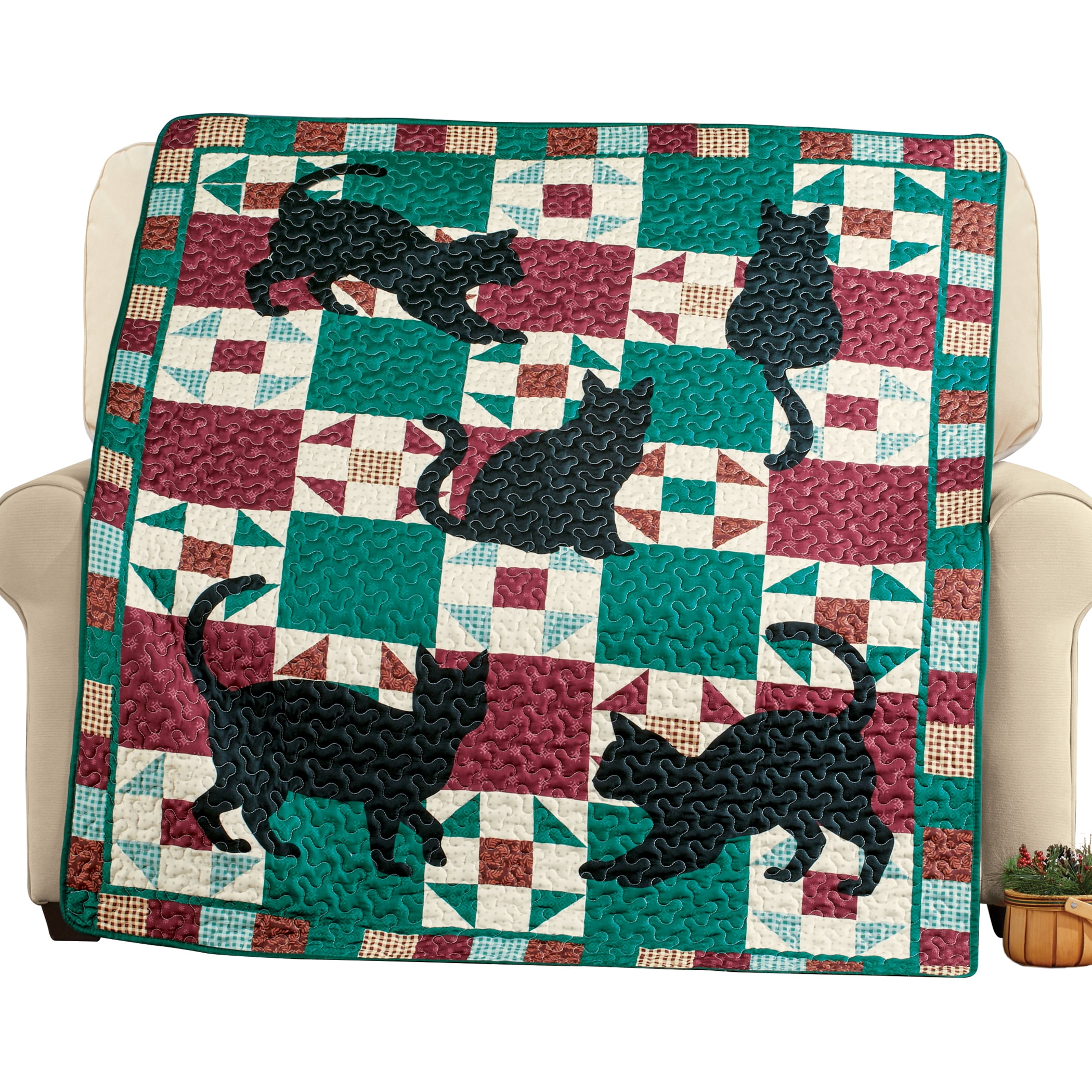 Collections Etc Cat Patchwork 5-Foot Long Quilted Throw THROW