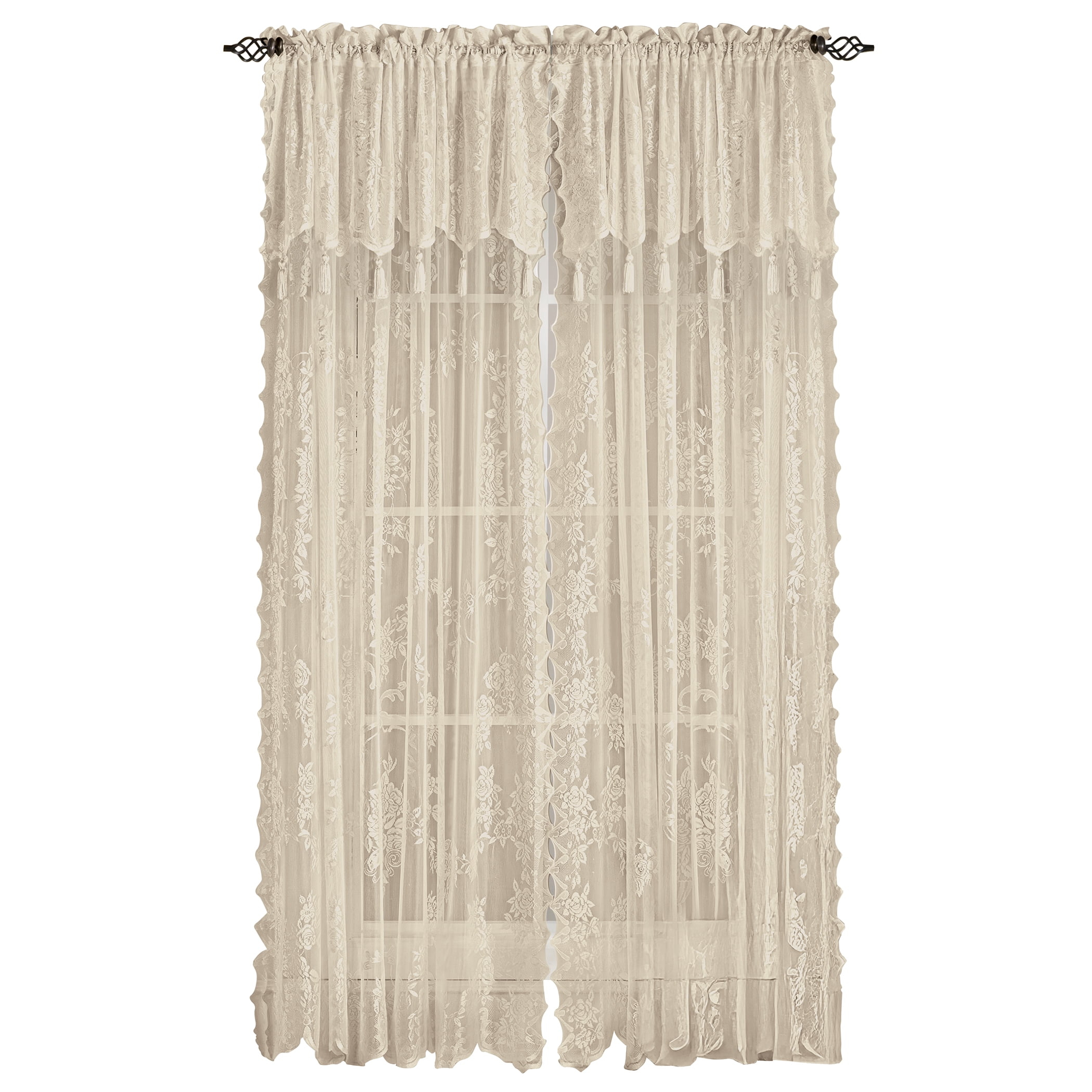 Collections Etc Carly Sheer Floral Lace Design Curtain Panel and Valance
