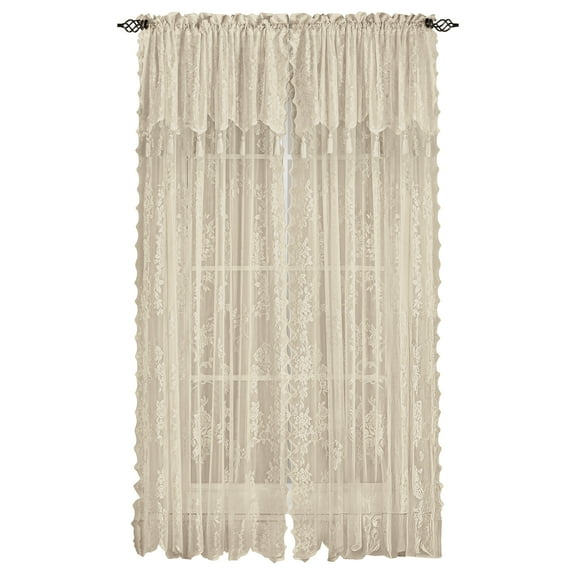 Collections Etc Carly Sheer Floral Lace Design Curtain Panel and Valance
