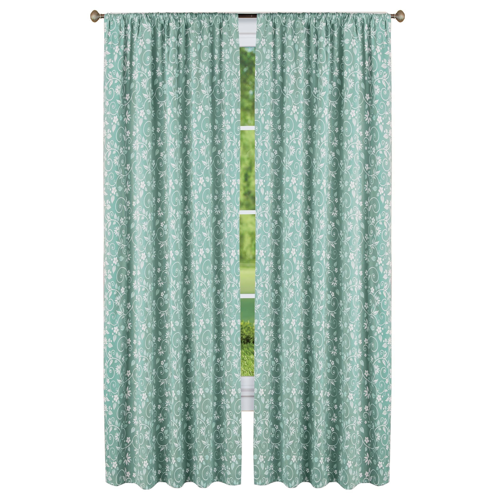 Collections Etc Floral Scrolling Vine Pattern Rod Pocket Top Window Drapes