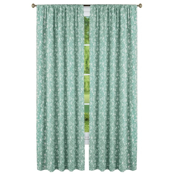 Collections Etc Floral Scrolling Vine Pattern Rod Pocket Top Window Drapes