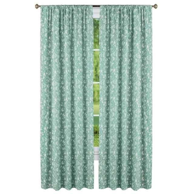 Collections Etc Floral Scrolling Vine Pattern Rod Pocket Top Window Drapes
