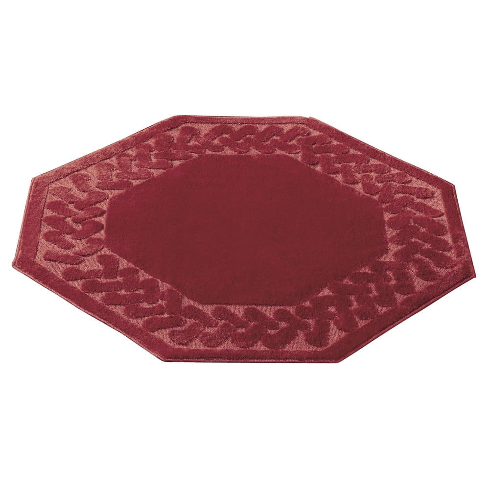 Collections Etc Alfombra de Pasillo Alfombra en Espiga, Color Liso con Detalles Decorativos de Felpa y Respaldo Antideslizante para Pasillo Largo, Burdeos, Octágono