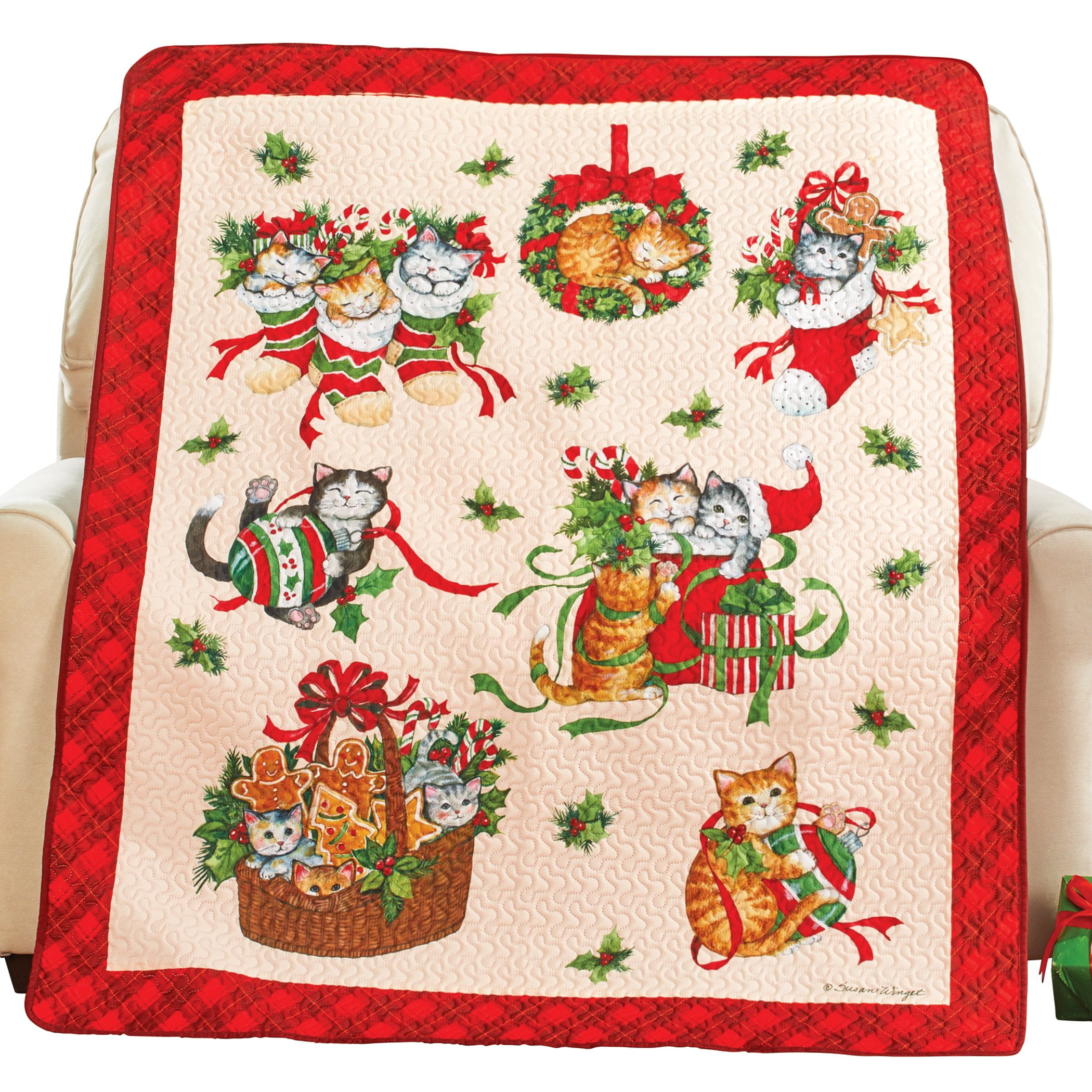 Collections Etc Holiday Kittens Collage Quilted Throw Blanket