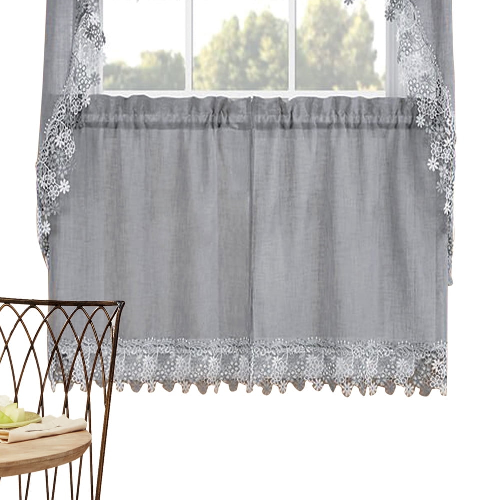 Collections Etc Lillian Floral Lace Trim Window Curtains with Rod Pocket on Top for Easy Hanging - Home Decor for Any Room