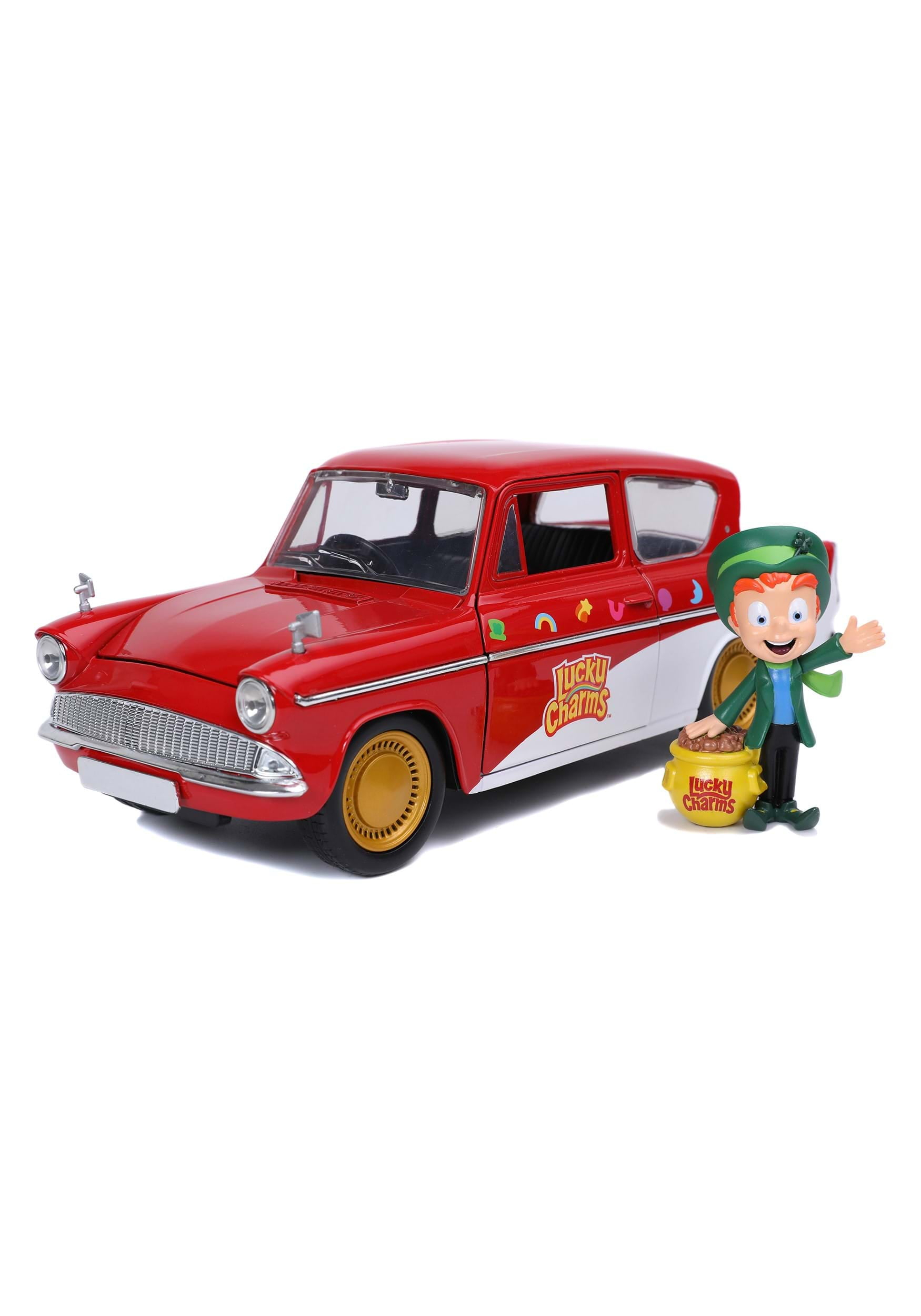 1:24 Hollywood Rides 1959 Ford Anglia with Lucky The Leprechaun Figure