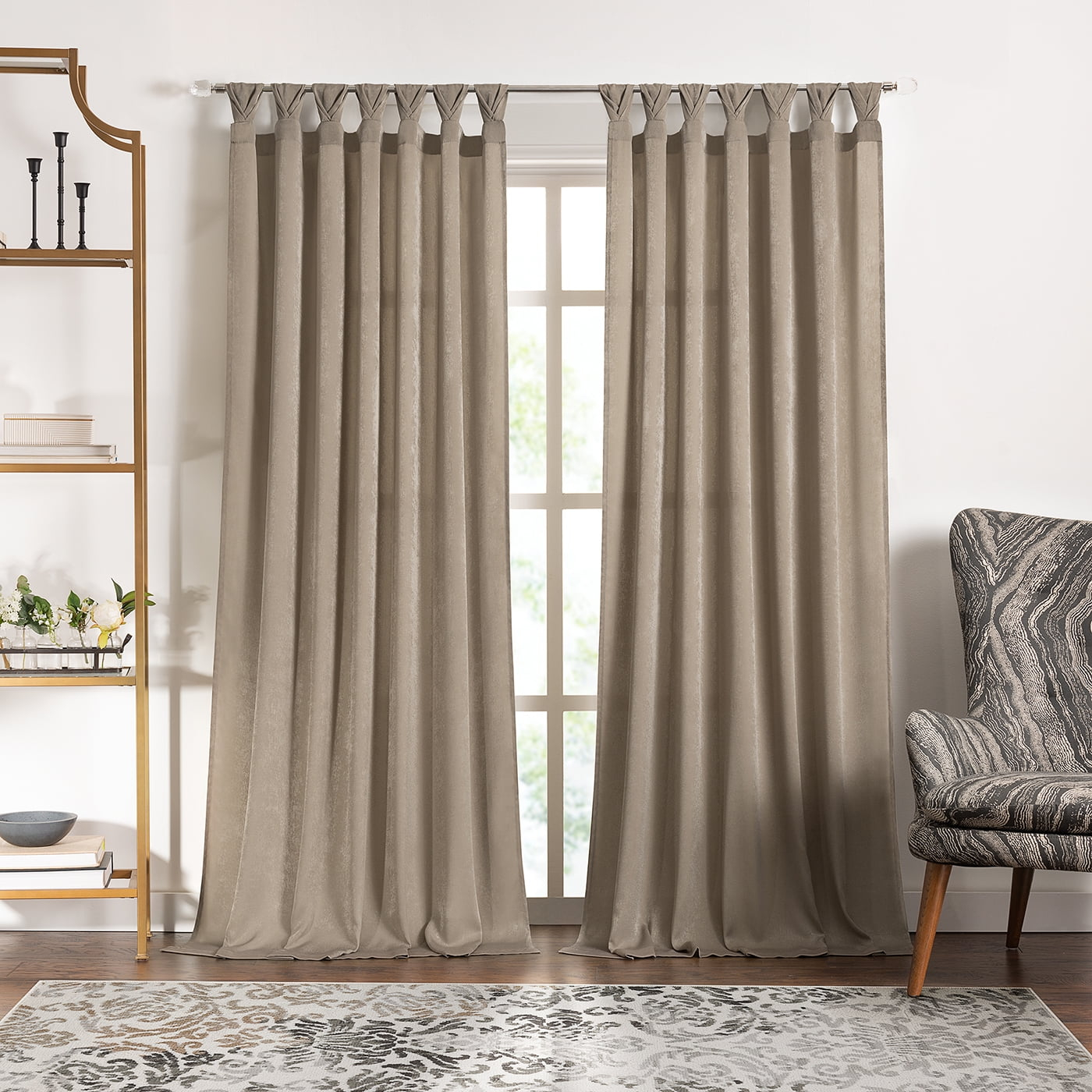 Achim Home Furnishing: Peri Window Curtain Panels with Tulip Tab Top, Taupe, 52" x 63"