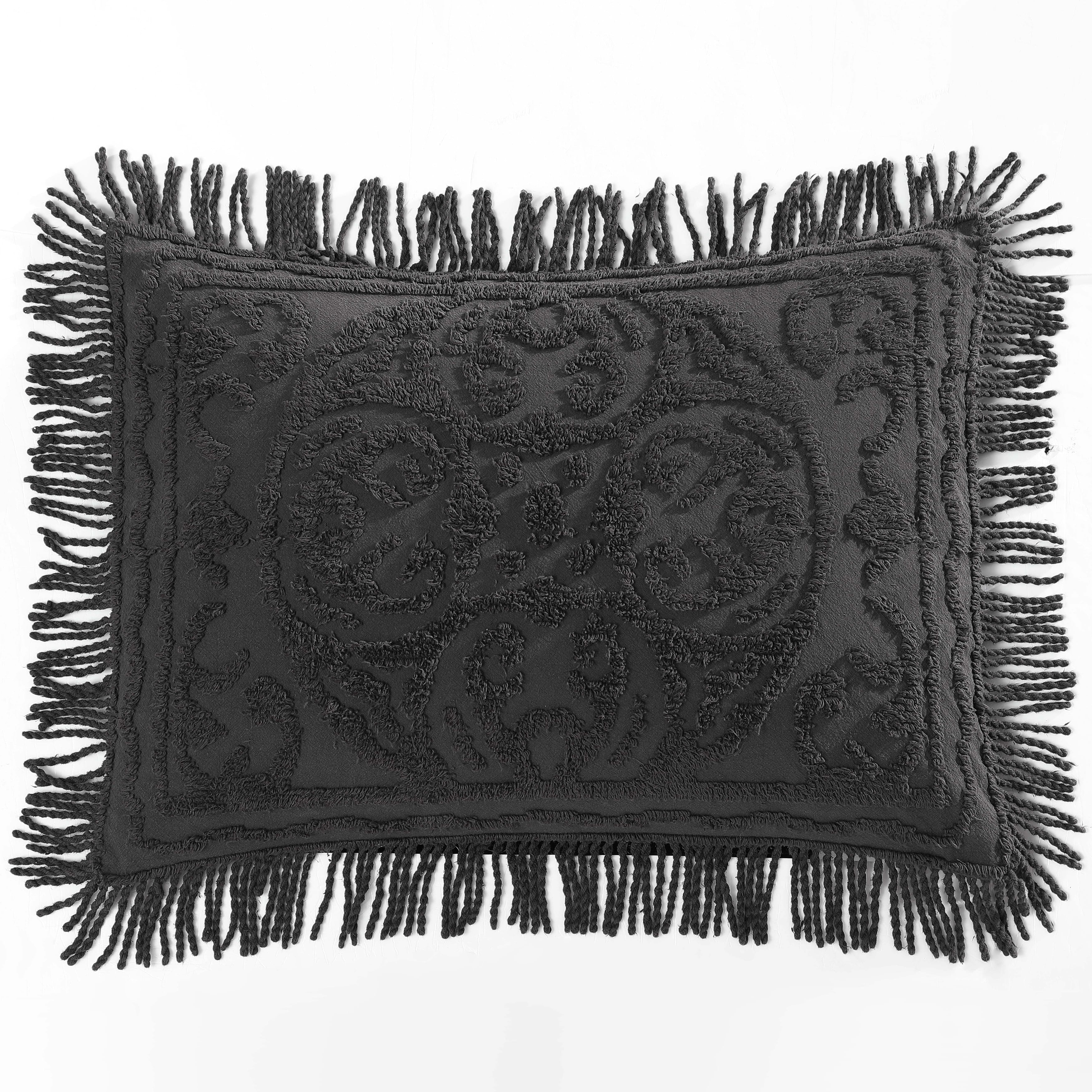 Collections Etc Luxurious Medallion Chenille Fringe Border Pillow Sham Standard Sham - Charcoal
