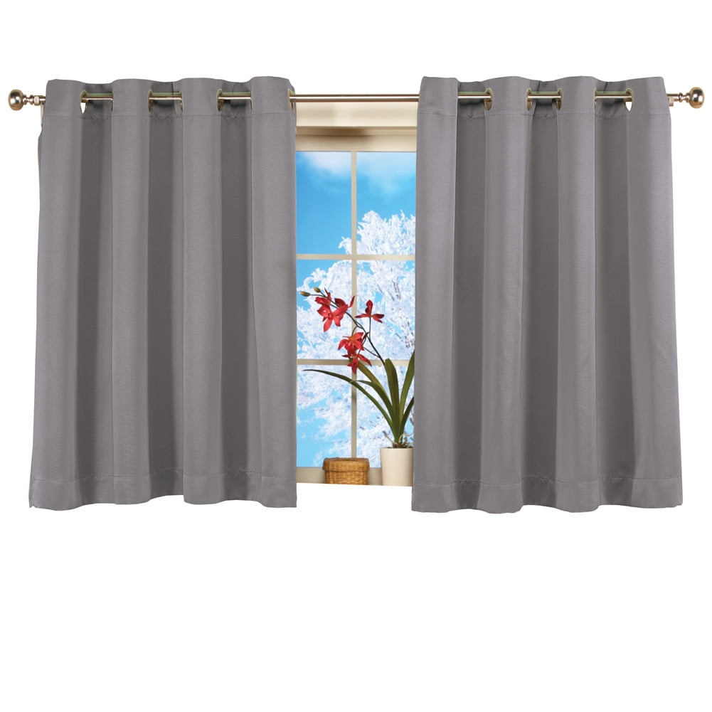 Collections Etc Short Blackout Window Curtain Panel, Energy-Efficient, Noise-Reducing and Light-Blocking Triple-Layer Technology, Grommet Top, Grey, 56" X 45"
