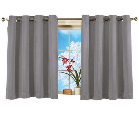 Collections Etc Short Blackout Window Curtain Panel, Energy-Efficient, Noise-Reducing and Light-Blocking Triple-Layer Technology, Grommet Top, Grey, 56" X 45"