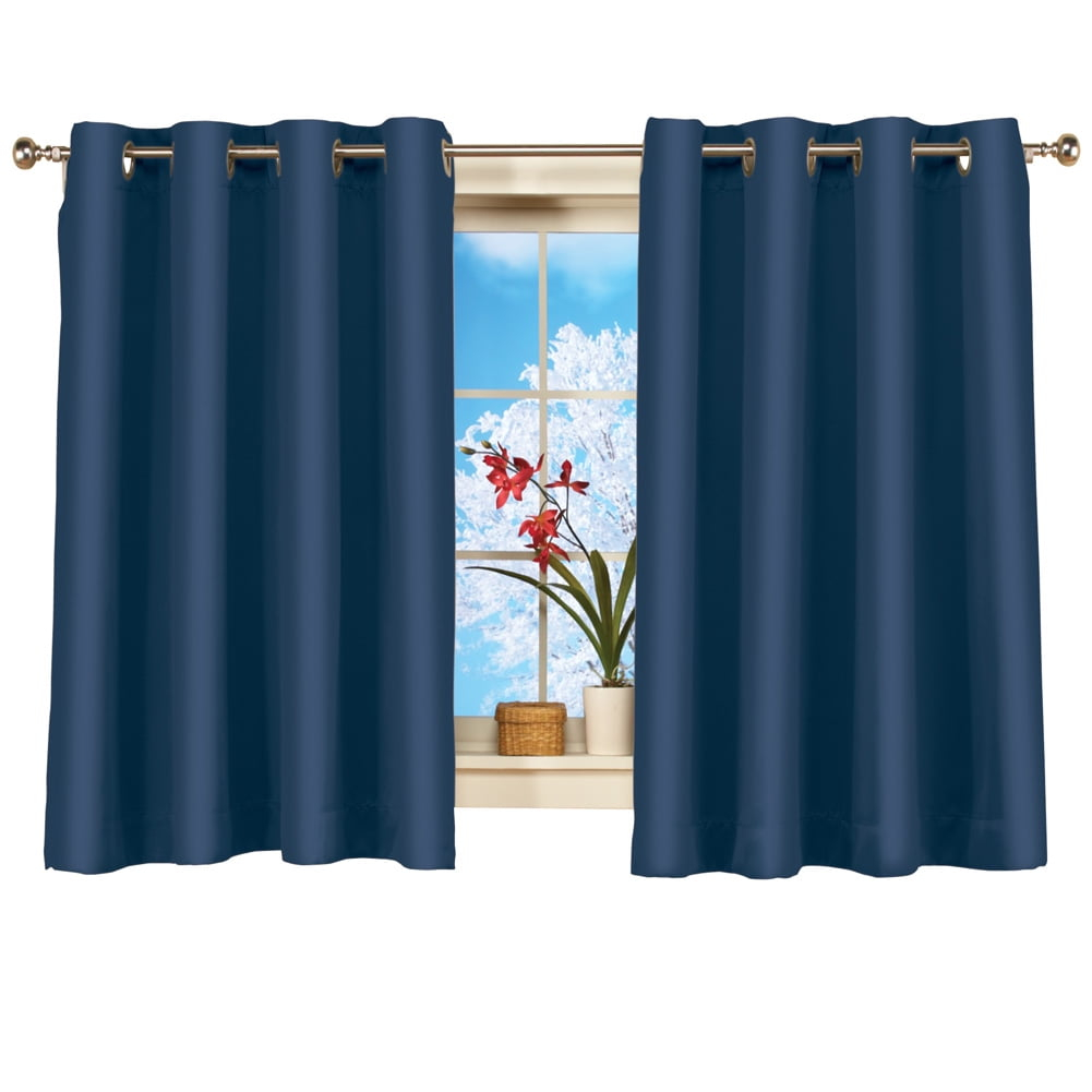 Collections Etc Short Blackout Window Curtain Panel, Energy-Efficient, Noise-Reducing and Light-Blocking Triple-Layer Technology, Grommet Top, Navy, 56" X 54"
