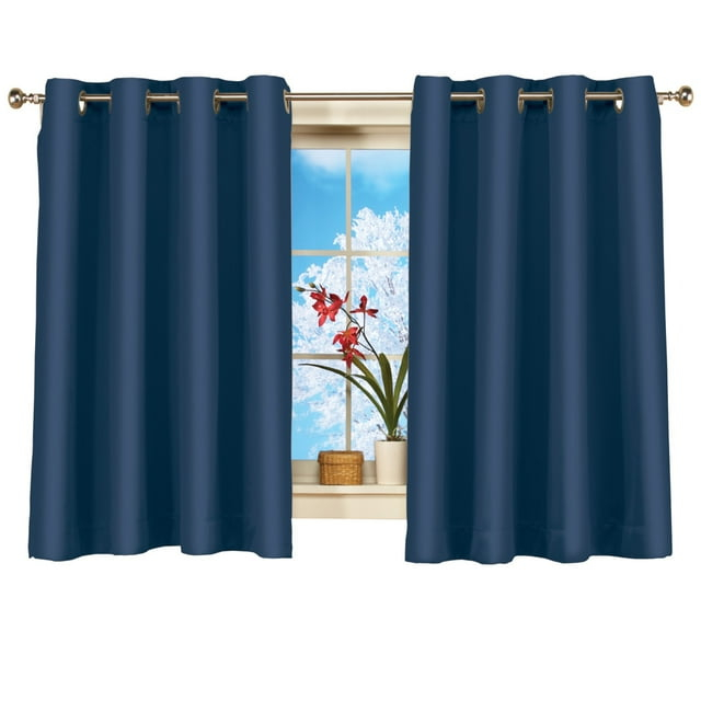 Collections Etc Short Blackout Window Curtain Panel, Energy-Efficient, Noise-Reducing and Light-Blocking Triple-Layer Technology, Grommet Top, Navy, 56" X 54"