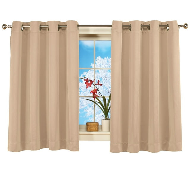 Collections Etc Short Blackout Window Curtain Panel, Energy-Efficient, Noise-Reducing and Light-Blocking Triple-Layer Technology, Grommet Top, Taupe, 56" X 54"