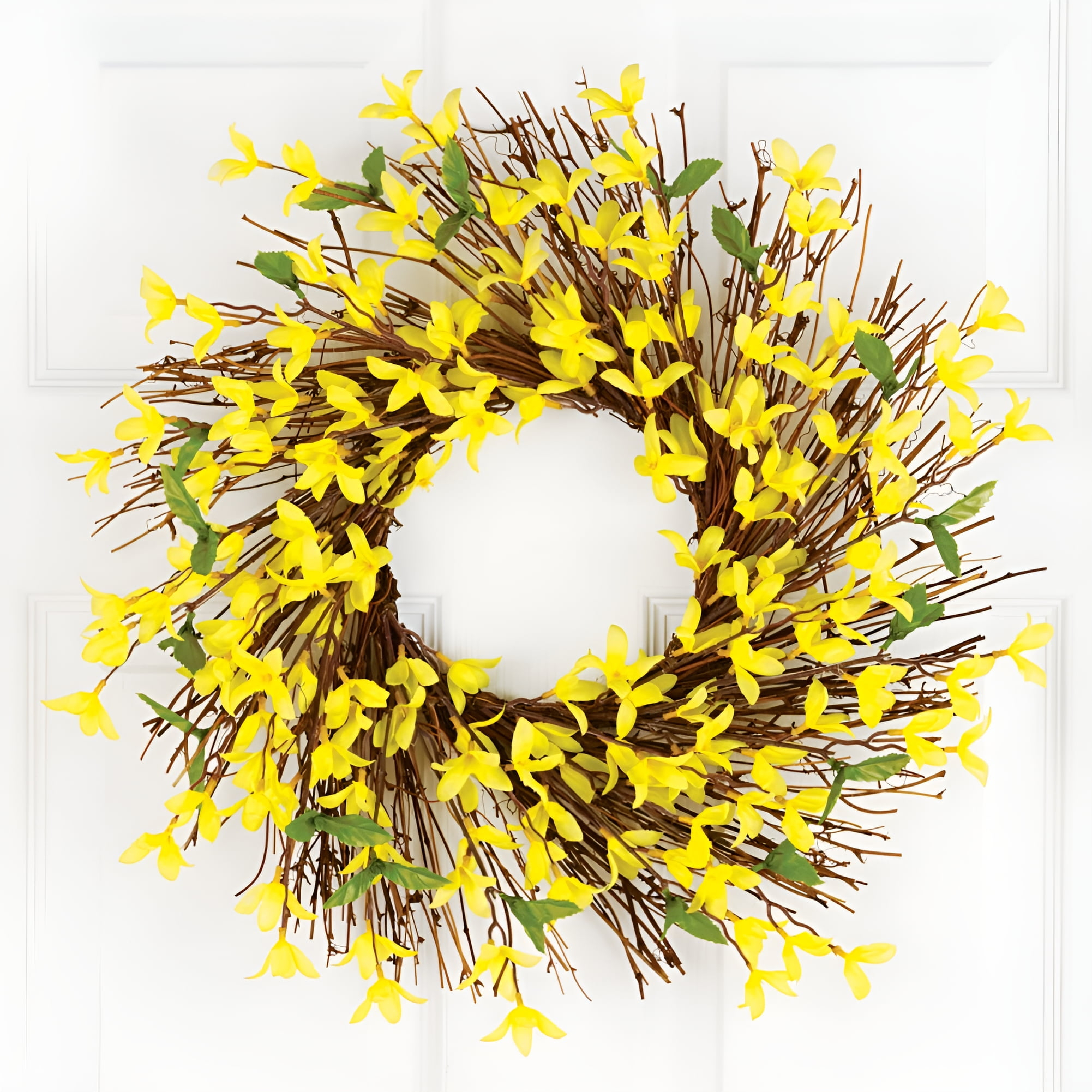 Collections Etc Spring forsythia Floral Wreath, 22", Silk