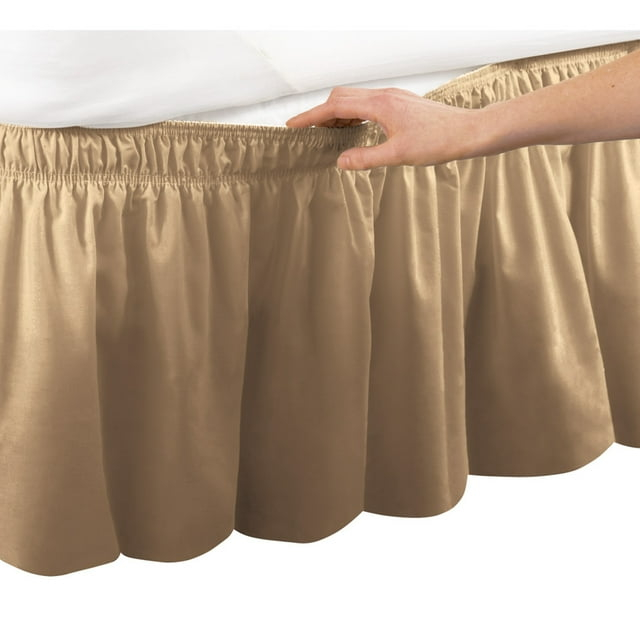 Wrap Around Bed Skirt, Easy Fit Elastic Dust Ruffle, Gold, Queen/King