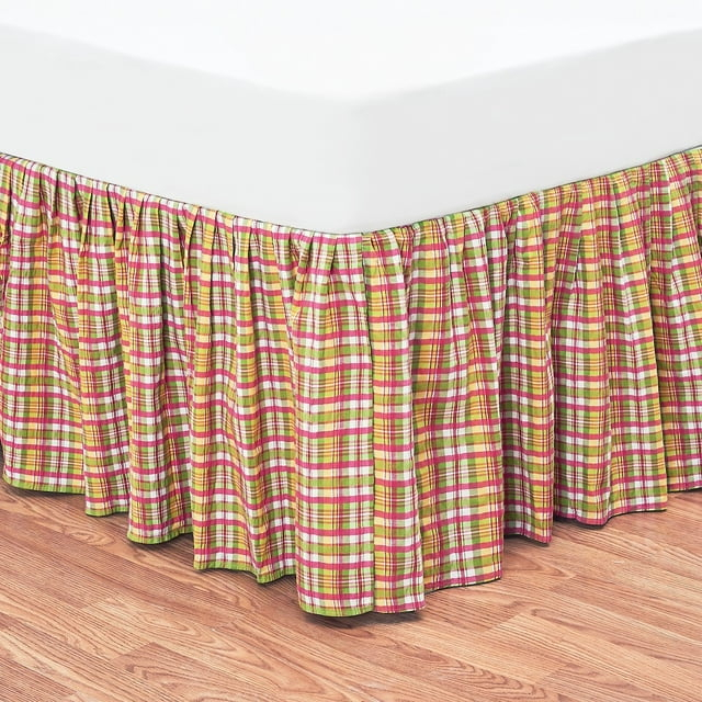 C&F Home Colonial Williamsburg Hot Pink Plaid King Bed Skirt Drop Length: 18 Inches