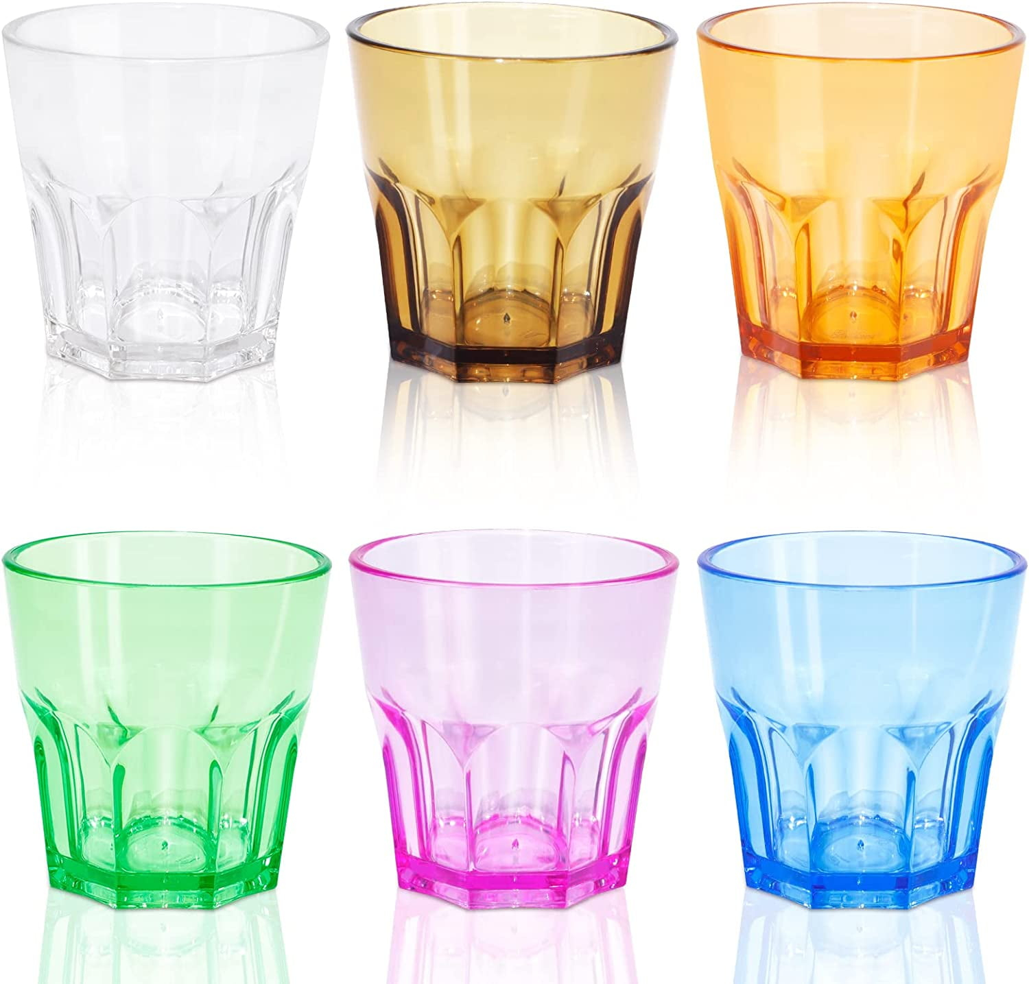 Colored Acrylic Glasses Drinkware, Unbreakable Glasses Drinking Set of 6, Plastic Cups Reusable, Dishwasher Safe, Small Water Tumbler Cups for Kids Picnic Christmas Gift Party Juice Whiskey Wine