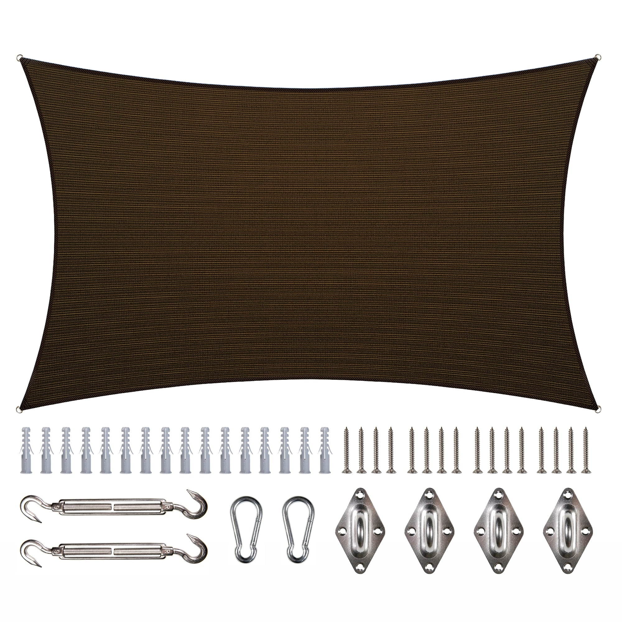 ColourTreeUSA  Rectangle Sun Shade Sail HDPE w/Hardware Installation Kit 12' x 20' - Brown