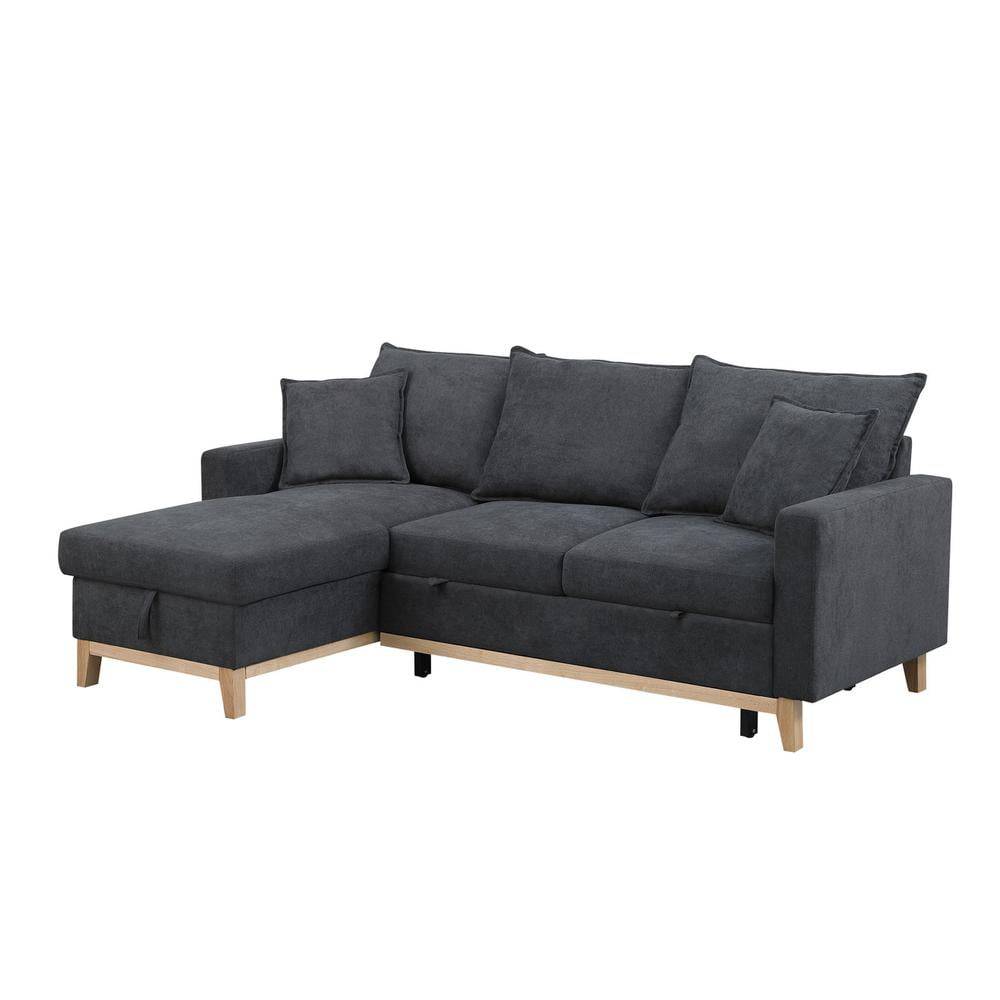 Colton Dark Gray Fabric Reversible Sleeper Sectional Sofa with Storage Chaise