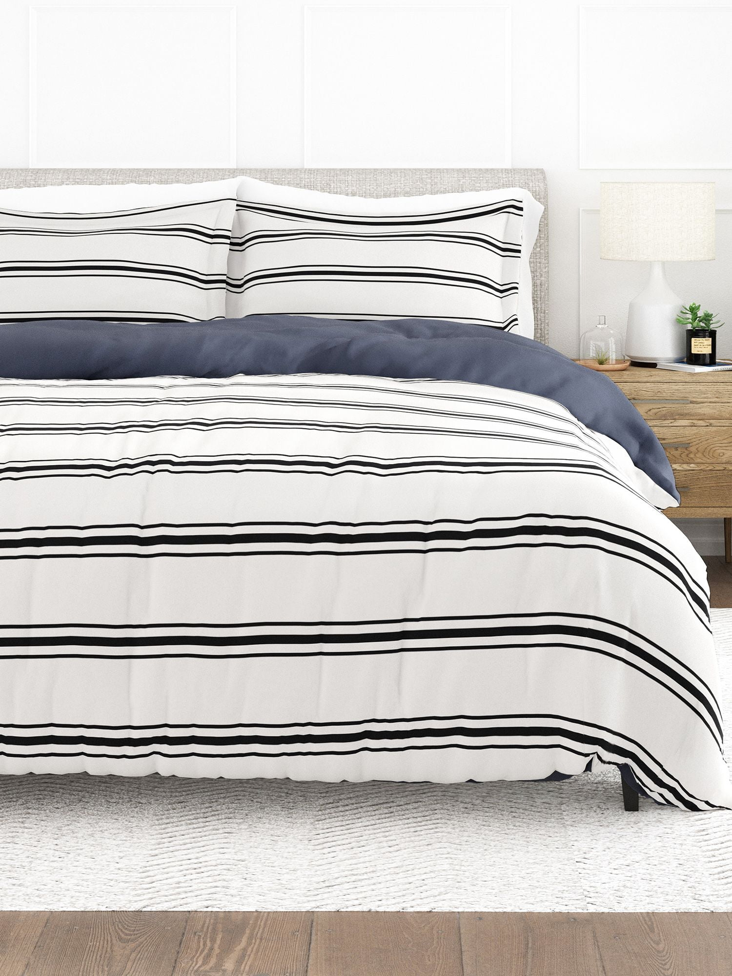Comfort Canopy - 3 Piece Navy Desert Stripe Microfiber Duvet Cover Set with Shams for Queen Beds