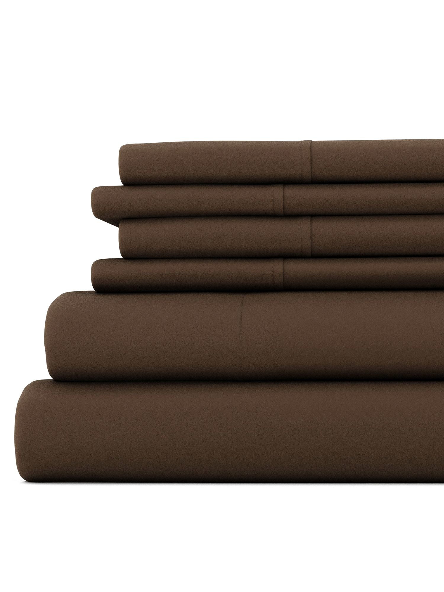 Comfort Canopy - 6 Piece Solid Chocolate Microfiber Bed Sheets for California King Beds