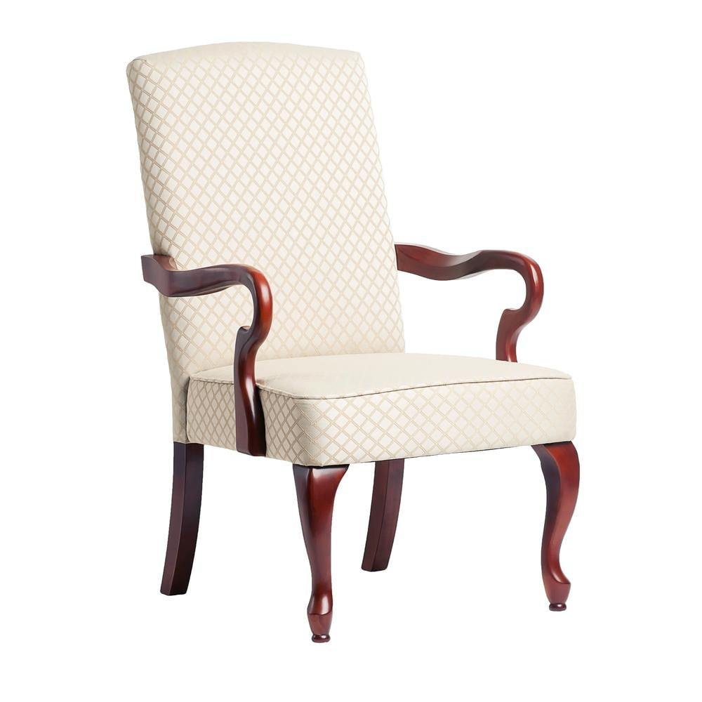 Comfort Pointe Derby Beige Jacquard Fabric Solid Wood Gooseneck Arm Chair