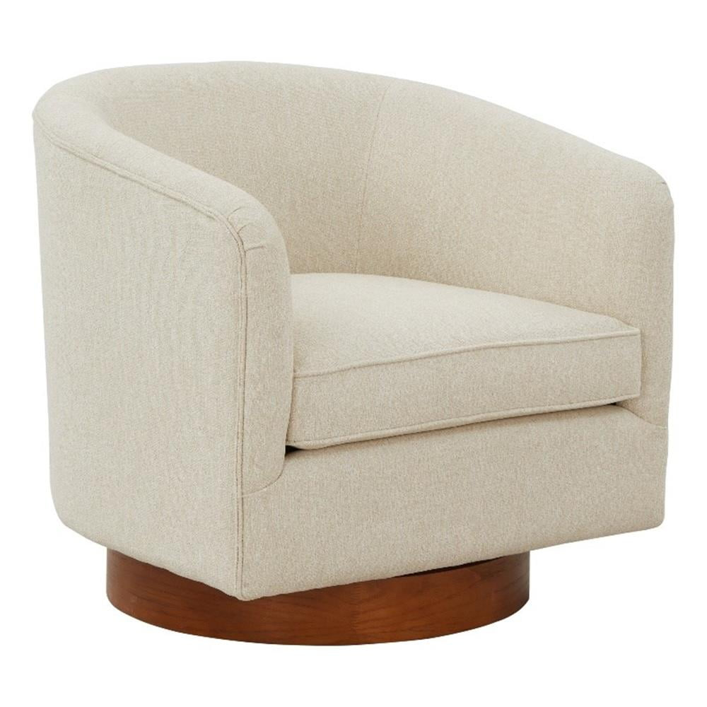 Comfort Pointe Muriel Beige Fabric Wood Base Swivel Accent Chair