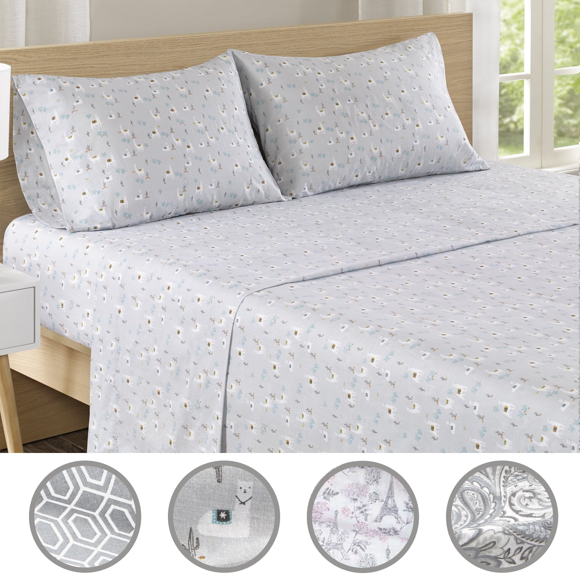 Comfort Spaces 100% Cotton Twin Sheet Set 3-Pieces Gray Lama Lightweight Breathable All Season Cozy Sheet Set