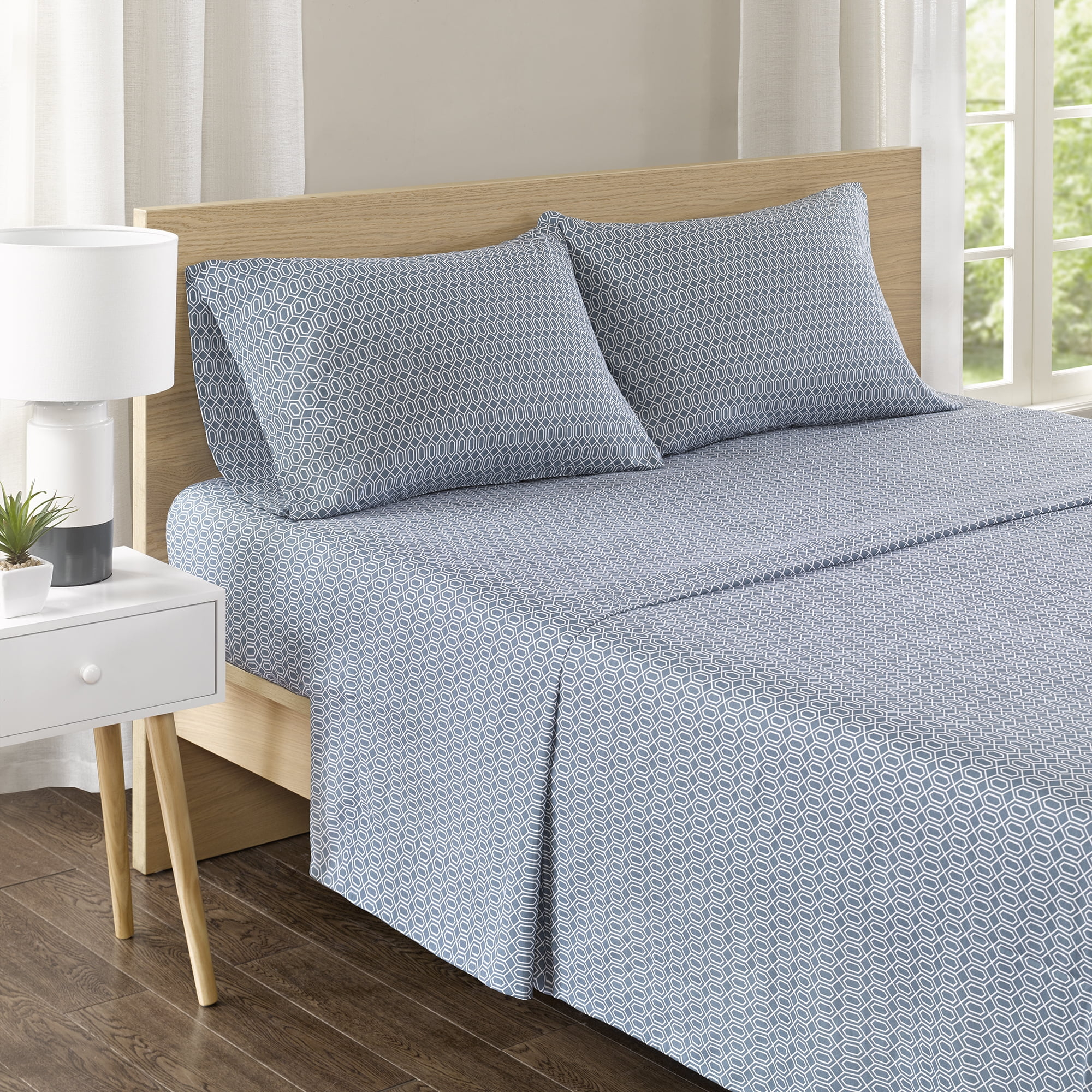 Comfort Spaces Diamond 100% Cotton Printed Sheet Set, Queen, Blue
