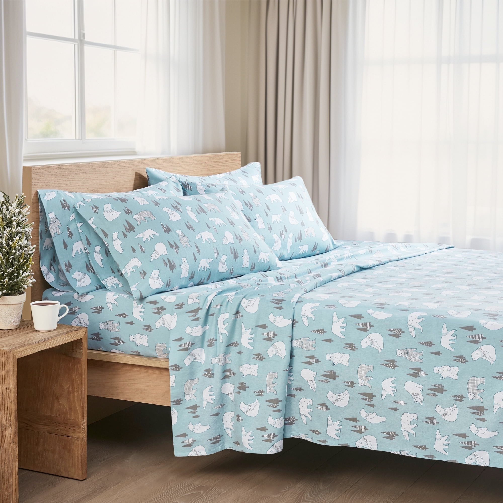 Comfort Spaces King Sheet Set, Flannel Bed Sheets King, 100% Cotton Bed Sheets Set with Deep Pocket, 4-Piece